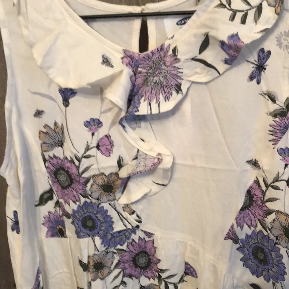 Old Navy Cream Floral High Low Hemline Dress Ruffle Pockets Size XXL 16